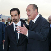 J.Chirac avec Ayman Hariri l'un des fils de Rafic Hariri  lors de son arrivée à l'AIB