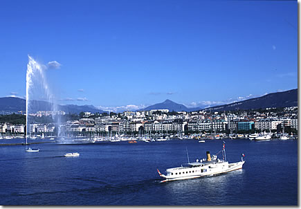 Genève, le lac, la rive, le jet